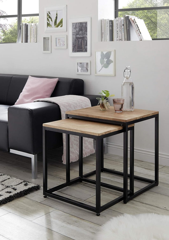 Robas Lund Couchtisch Beistelltisch, Schwarz, 50x40 cm und 45x37 cm 50x40cm und 45x37cm, 50x40cm und