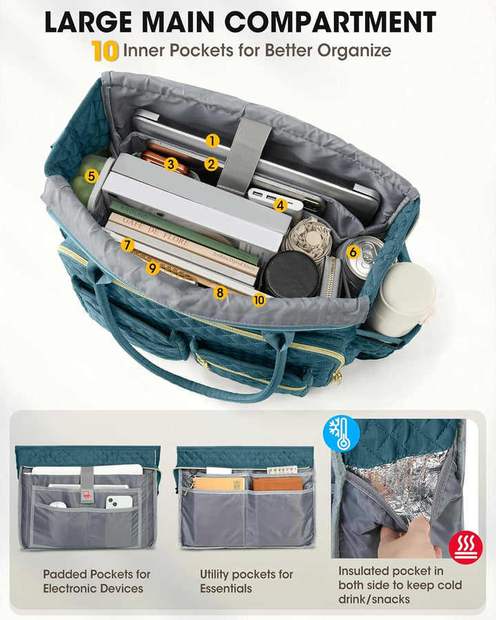 RAINSMORE Lehrertasche 15.6 Zoll Laptoptasche Aktentasche Damen | Arbeitstasche Gross mit Isolierter