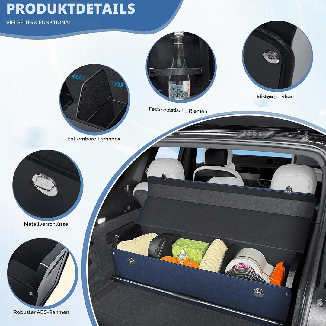 Auto Kofferraum Organizer mit Deckel, Aufbewahrungsbox Gross XXL und Stabilem Griff, 90L Premium Led