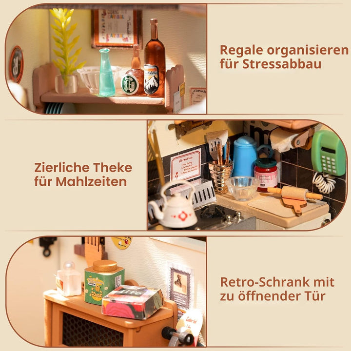 Rolife Puppenhäuser Miniatur Haus Kit mit Möbeln und LED-Licht Puppenhaus Holz Modellbausätze für Er