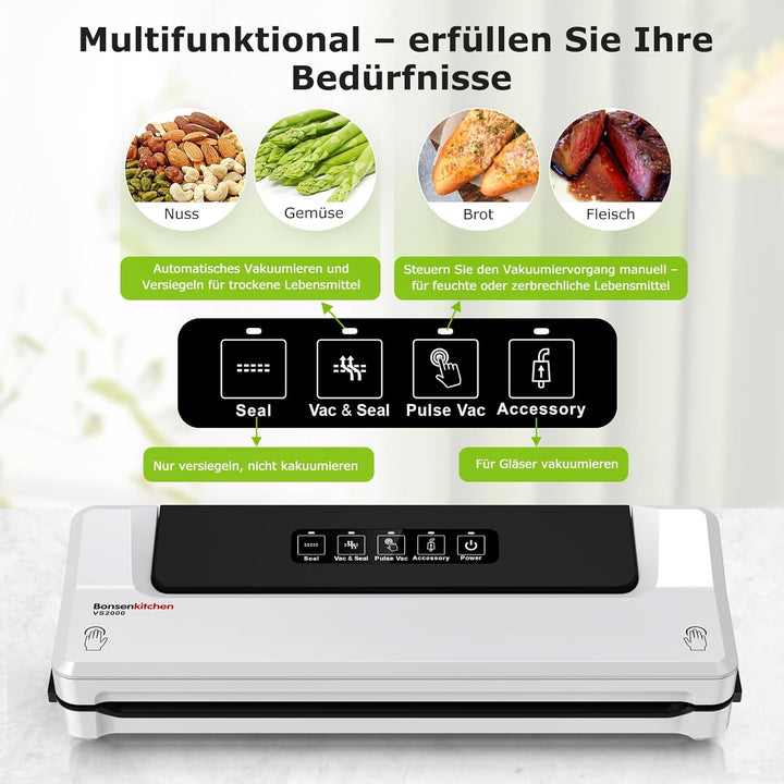 Bonsenkitchen Vakuumiergerät, Vakuumierer für kontinuierliches Arbeiten mit hoher Geschwindigkeit, F