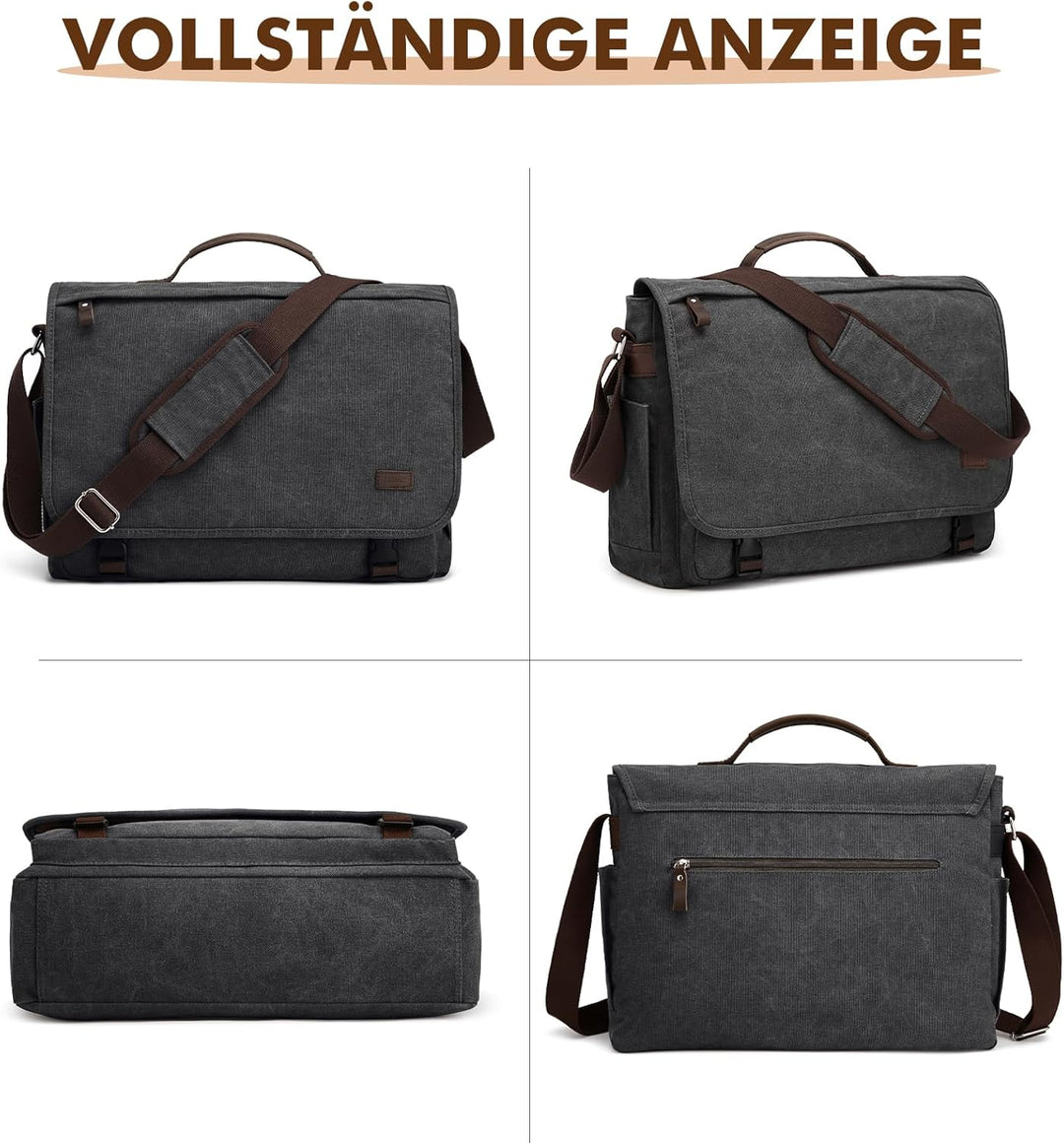 S-ZONE Herren Umhängetasche 17,3 Inch Übergrösse Messenger Bag Canvas Laptoptasche Aktentasche Schul