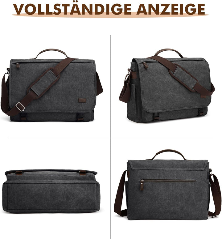 S-ZONE Herren Umhängetasche 17,3 Inch Übergrösse Messenger Bag Canvas Laptoptasche Aktentasche Schul