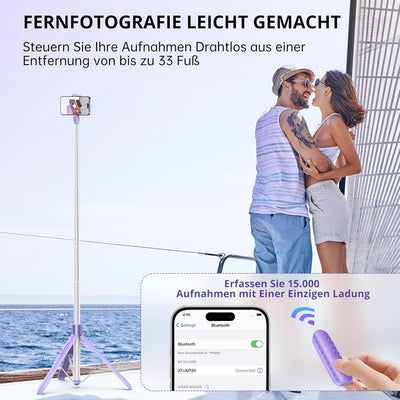 ATUMTEK Selfie-Stick,Einbeinstativ, Bluetooth, 3-in-1, ausziehbar 150CM, 360 ° drehbar, Detachable R