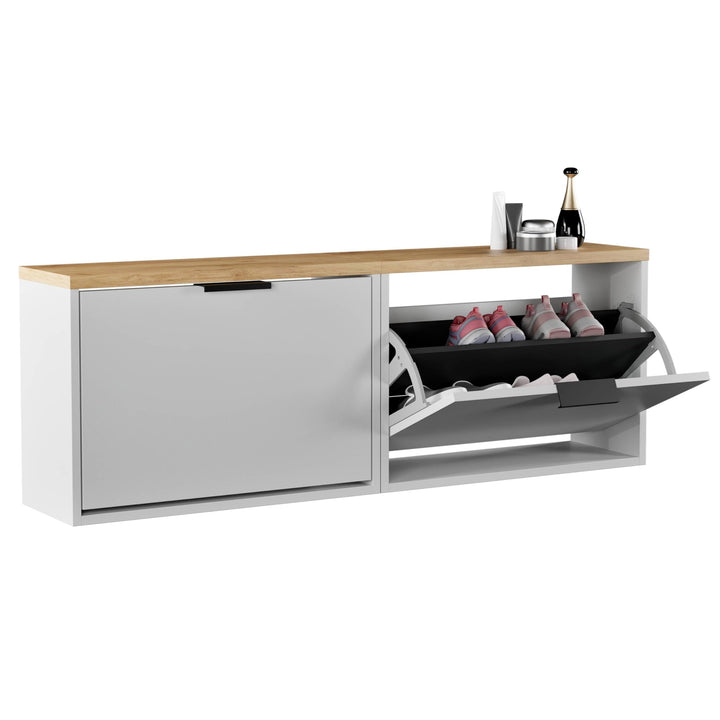 Planetmöbel 2 x Schuhschrank schmal mit 1 Klappe platzsparender Schuhregal mit 2 Ablagen, Schuhkommo