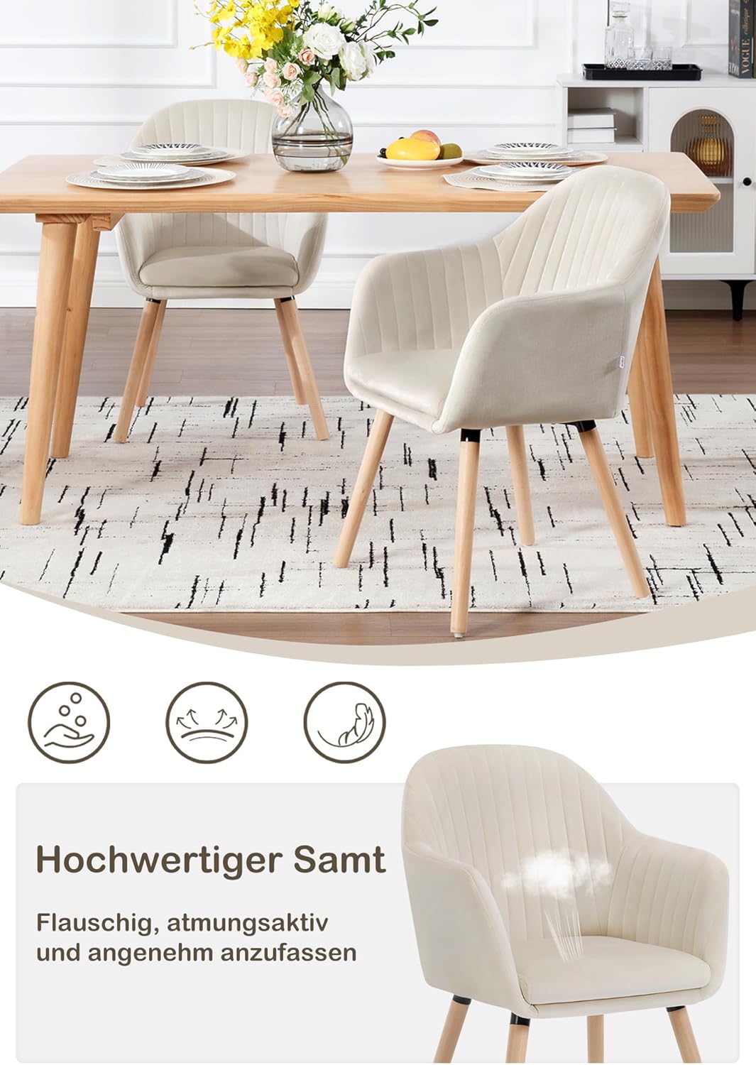 WOLTU 1x Esszimmerstühle Küchenstuhl Polsterstuhl Wohnzimmerstuhl Design Stuhl mit Armlehne Samt Mas