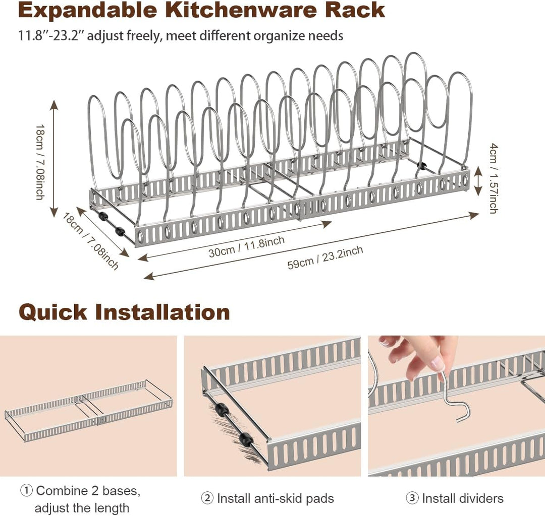 Housolution Pfannenhalter für Schublade, Erweiterbarer Topfdeckelhalter mit 14 Verstellbaren Teiler,