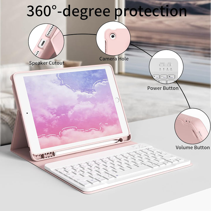 hülle mit Tastatur für iPad 9/8/7 Generation (2021/2020/2019) 10,2 Zoll, weiche TPU-Rückseite mit St