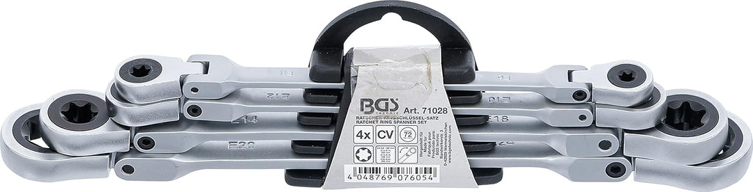 BGS 71028 | Doppel-Ratschen-Ringschlüssel-Satz | abwinkelbar | mit E-Profil Ringköpfen | SW E6 - E24