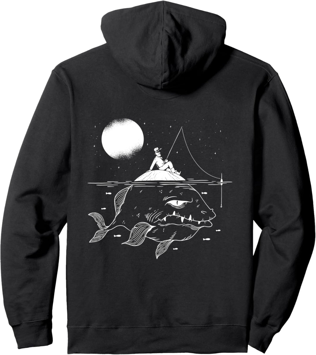 Schwarz-Weiss Abstrakte Fantasiewelt Fischen Pullover Hoodie