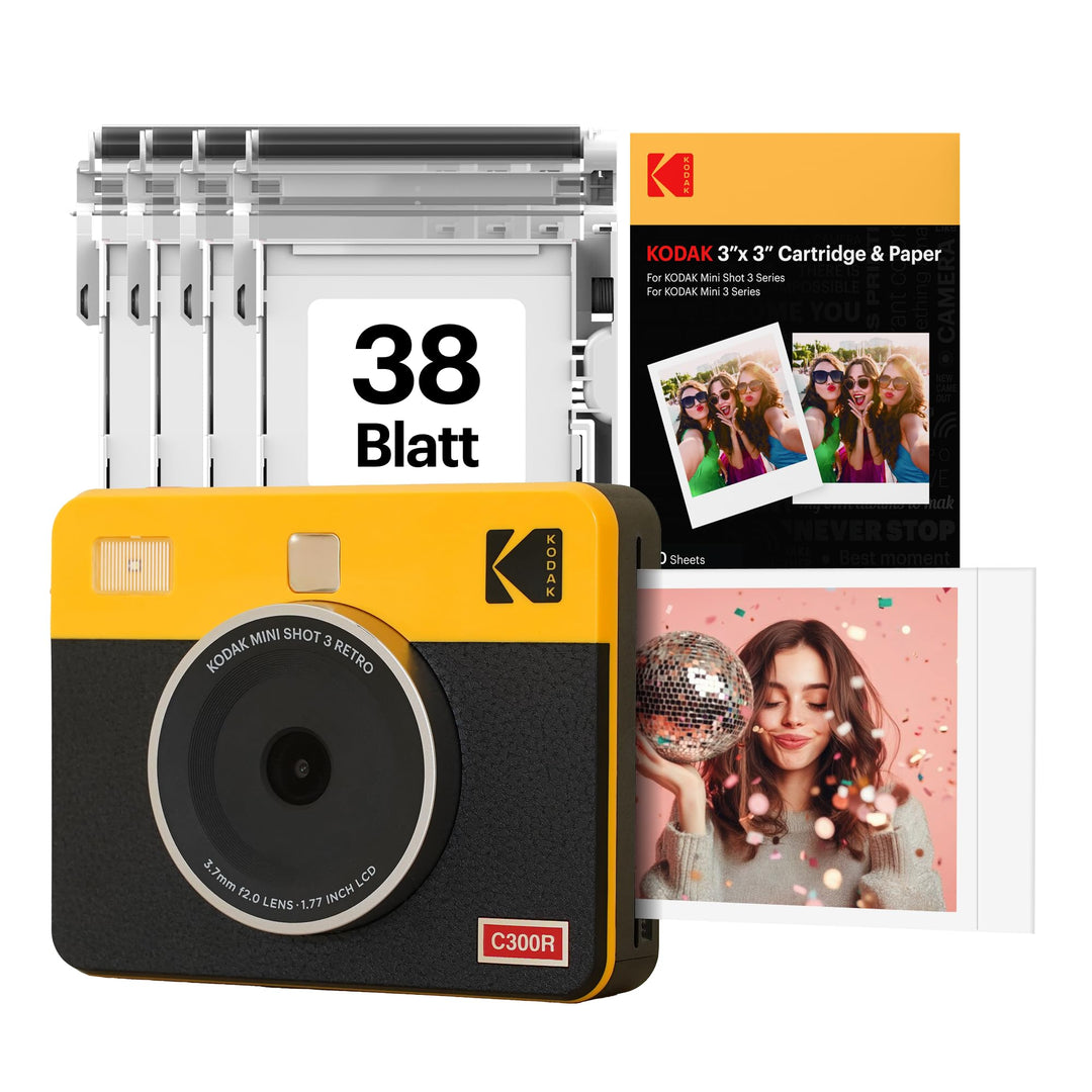 Kodak Mini Shot 3 Retro Weihnachtsgeschenke 4PASS 2-in-1-Sofortbildkamera und Fotodrucker, Tragbar (