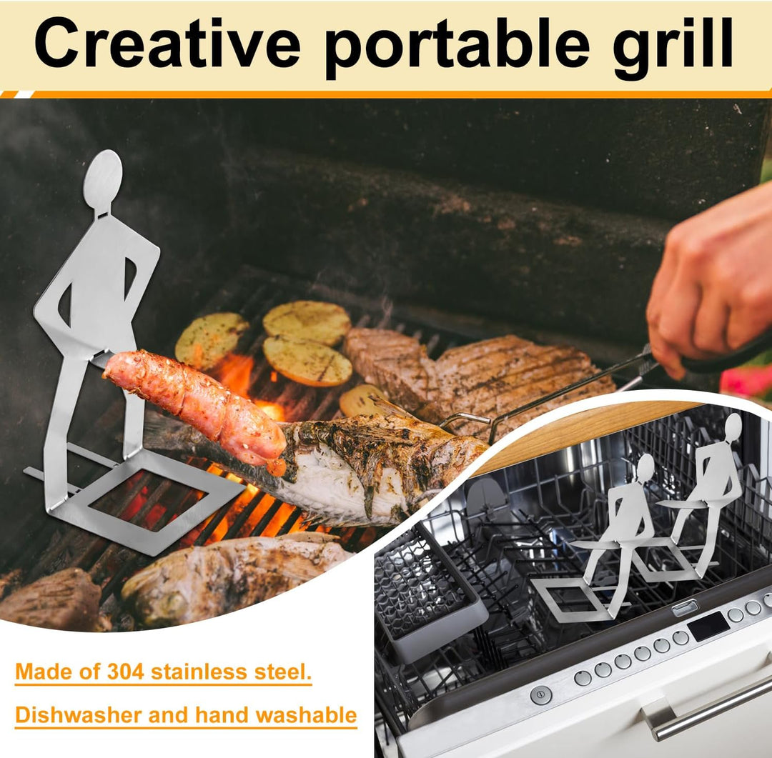 4stk Lustiger BBQ Hotdog Halter, Wurstbräter Ständer in Männerform aus Edelstahl Tragbares Neuartige