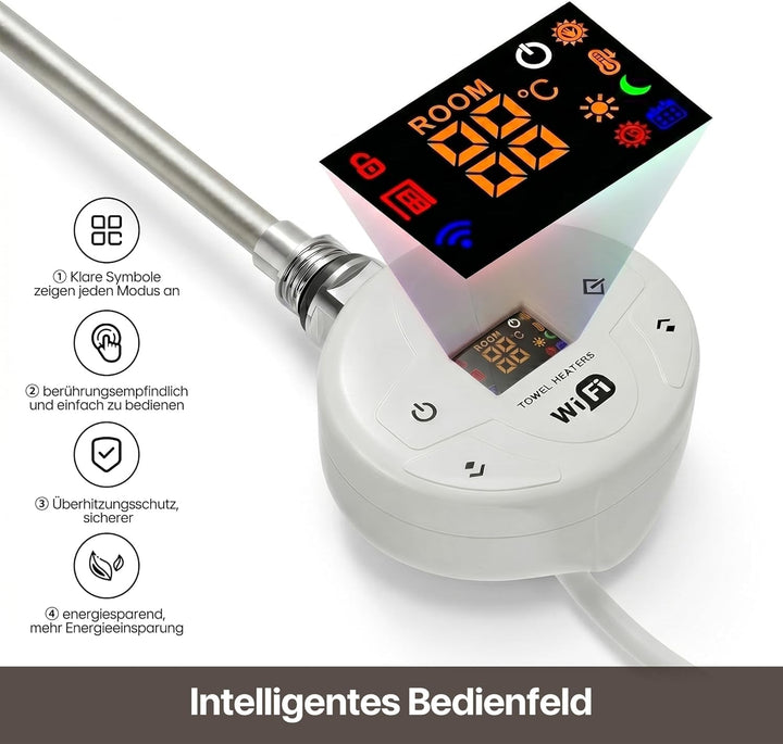 1000W Programmierbarer Elektroheizstab mit Thermostat, Temperaturregelung und Timerfunktion, WiFi St