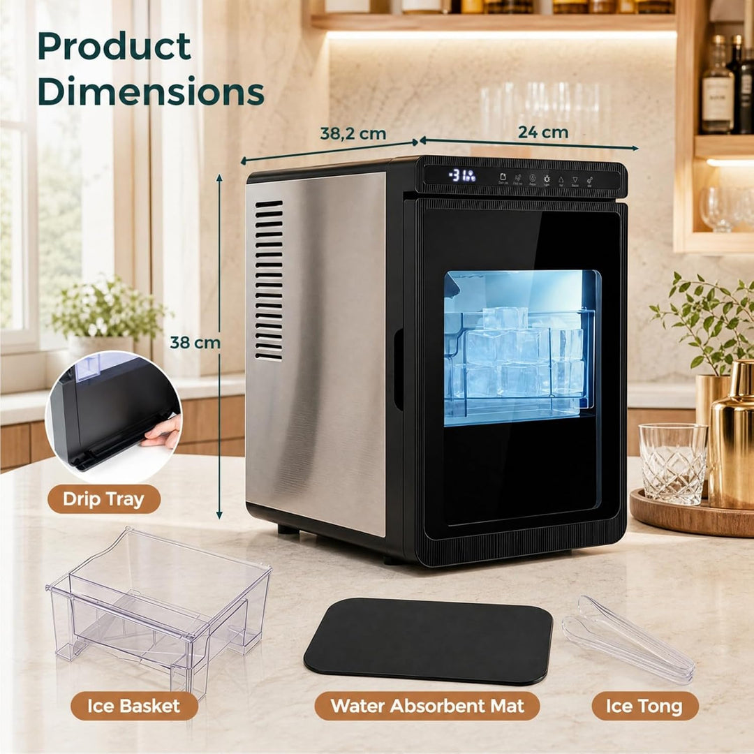 LIFEZEAL Eiswürfelmaschine, transparent, 12 kg/24 h, für Arbeitsplatte, quadratische Eiswürfel, 4 cm