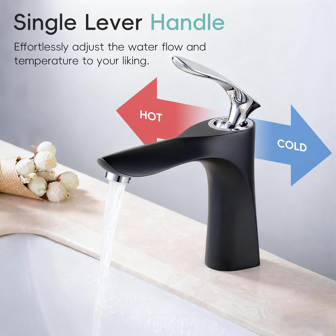 Leekayer Waschbecken Wasserhahn Einhand Chrom 1 Loch Mount Körper schwarz Waschtischmischer Toilette
