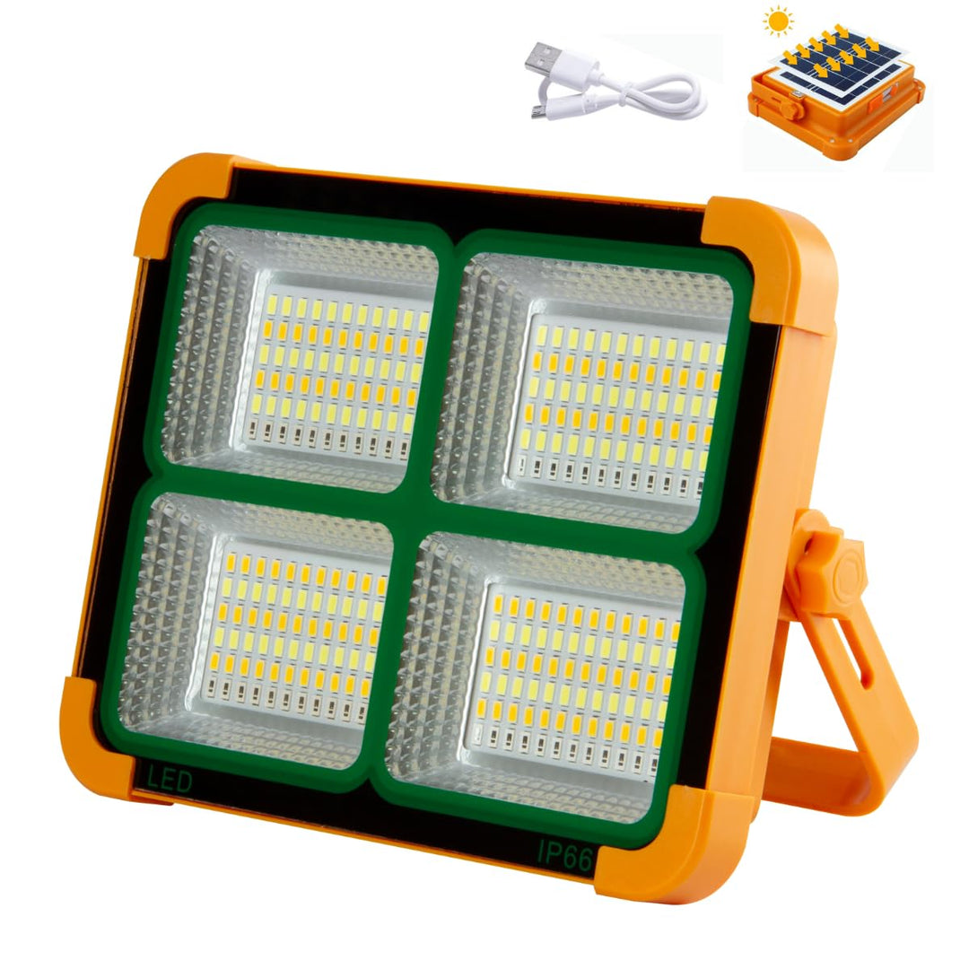 Jandei - 100 W Solar-LED-Strahler, tragbar. 5 Lichtmodi/336 LEDs. Mit Magnet und Halterung. USB/Sola