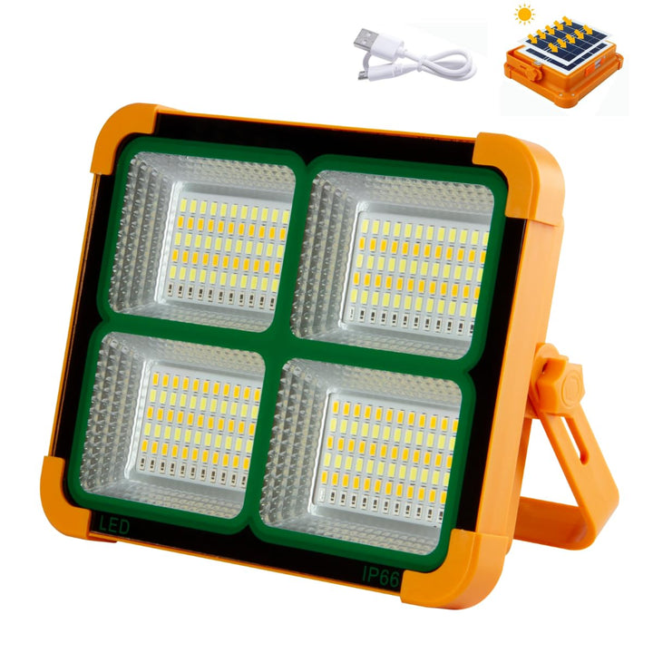 Jandei - 100 W Solar-LED-Strahler, tragbar. 5 Lichtmodi/336 LEDs. Mit Magnet und Halterung. USB/Sola