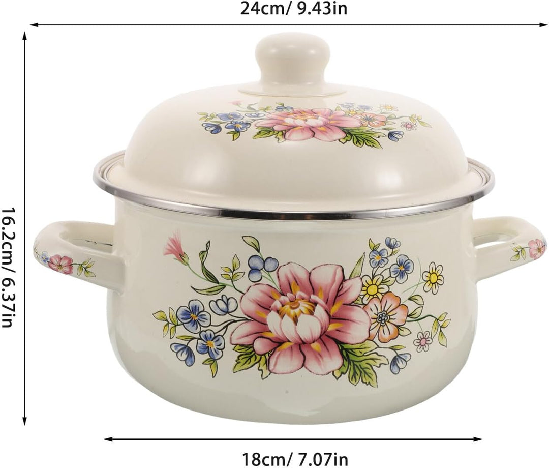 ULTECHNOVO Emaille Suppentopf 2 Liter mit Deckel 18cm Vintage Blumentopf aus Emaille Kleiner Kochtop