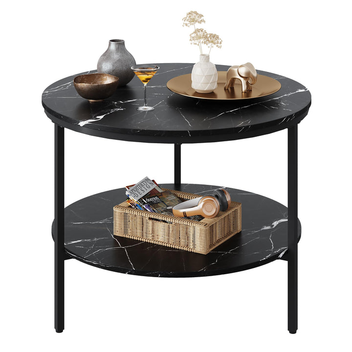 WLIVE Couchtisch Rund, Wohnzimmertisch Holz mit 2 Ebenen, Sofatisch mit viel Stauraum, für Wohnzimme