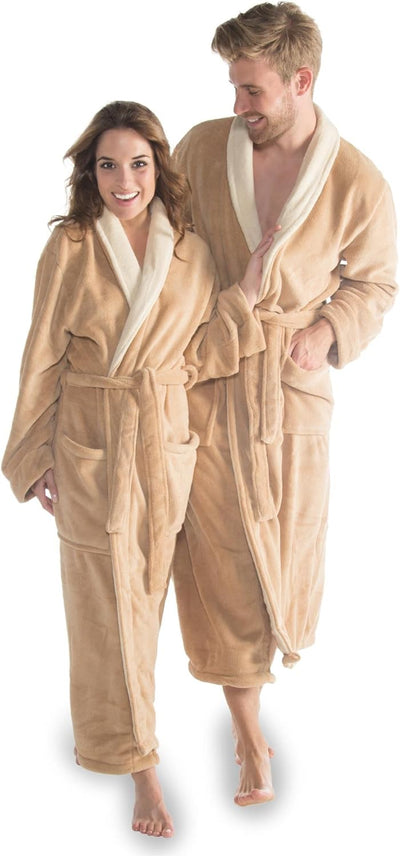 CelinaTex S-XXXL Bademantel Schalkragen zweifarbig lang Taschen Damen Herren Unisex Mikrofaser Kusch