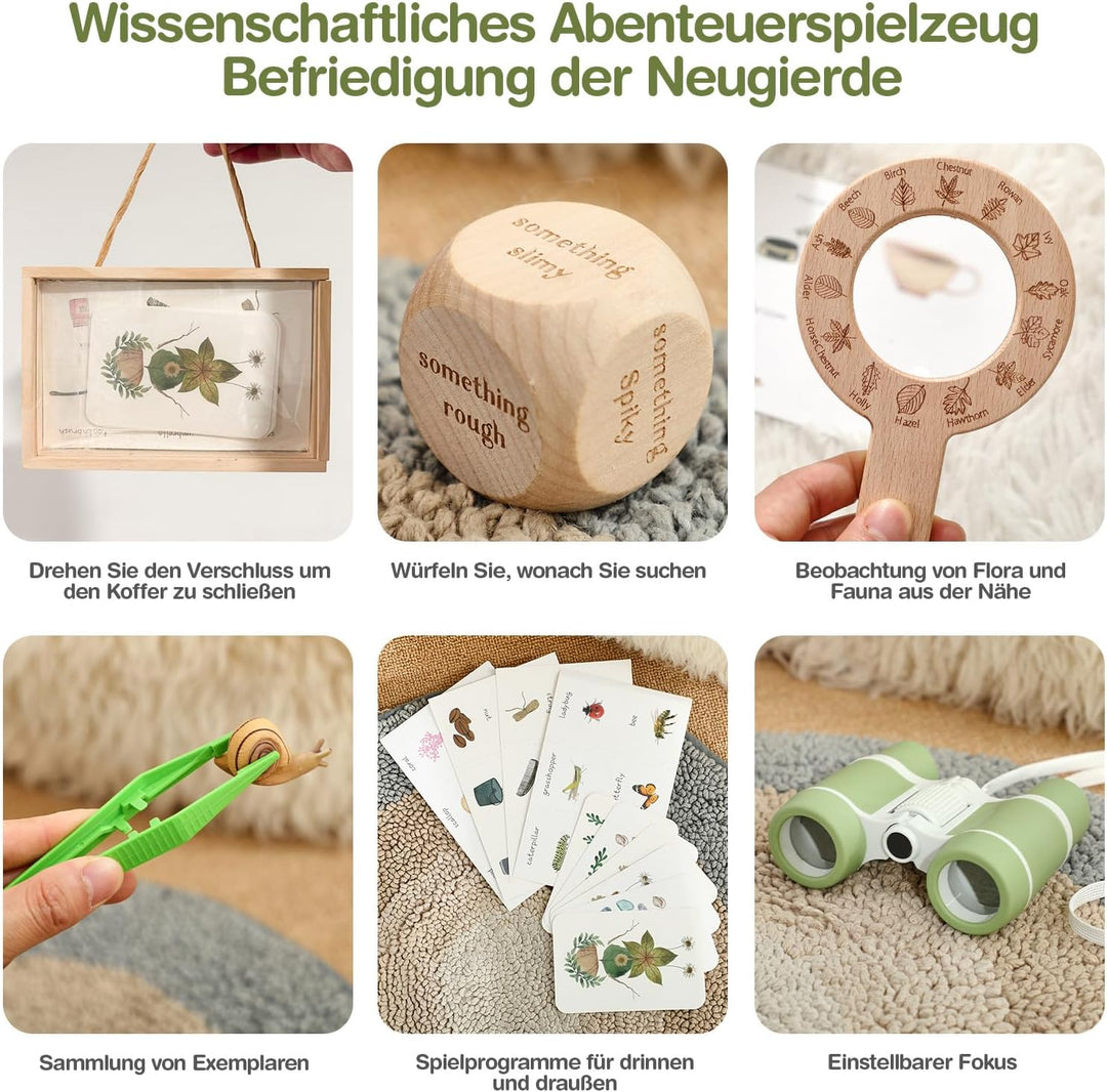 WOODEN TEETHER Forschersets für Kinder ab 3 Jahren, Entdecker Set Indoor und Outdoor Suchspiel für G