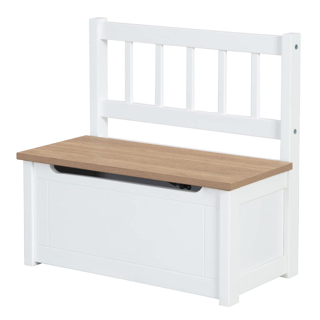 roba Kindertruhenbank Woody - Spielzeugtruhe in Holz Natur &amp; Weiss lackiert - Kinderbank mit Deckelb