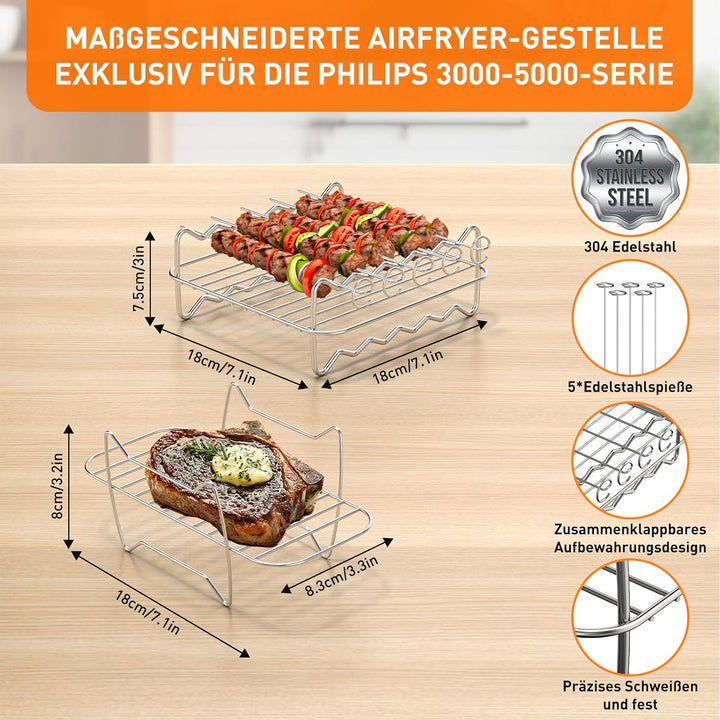 Heissluftfritteuse Zubehör für Philips Dual Basket Airfryer 3000/5000 Serie, Airfryer Zubehör Set fü