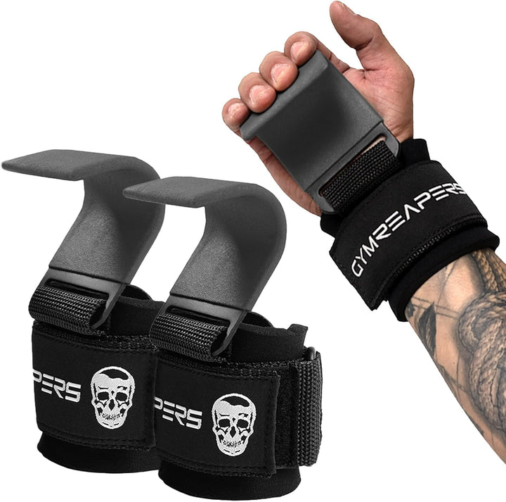Gymreapers Weight Lifting Hooks (Pair), Heavy Duty Power Wrist Straps Hand Grip Support For Deadlift