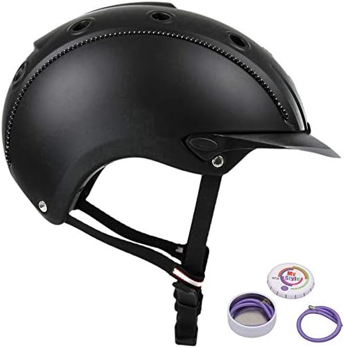 Casco Reithelm MISTRALL-1 schwarz + MyStyle Wechselstreifen schwarz + flieder (violett) L (58-62cm),