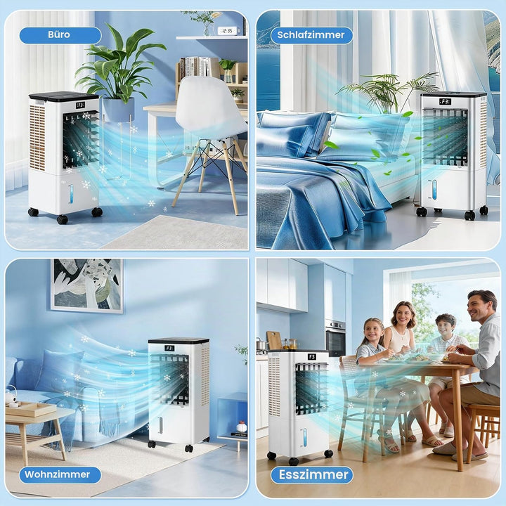 Klimaanlage Mobile, 3 in 1 Klimagerät Tragbarer Luftkühler Luftbefeuchter Verdunstungs Lüfter mit 8L