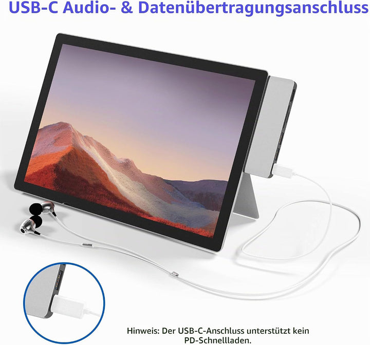 Rytaki Microsoft Surface Pro 7 USB C Hub Docking Station, 6-in-2 Aluminium Surface Pro 7 USB Hub mit