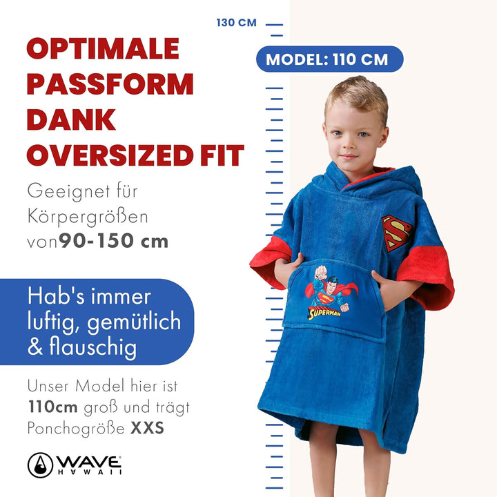 WAVE HAWAII Surf- &amp; Badeponcho für Kinder, Grösse XXS, 90-120cm | 95-100% Baumwolle Surf-Poncho für