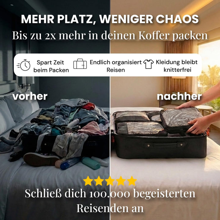 Loonara Travel Packing Cubes Compression Set - 100% mehr Platz - Packwürfel Koffer Organizer Set Kom