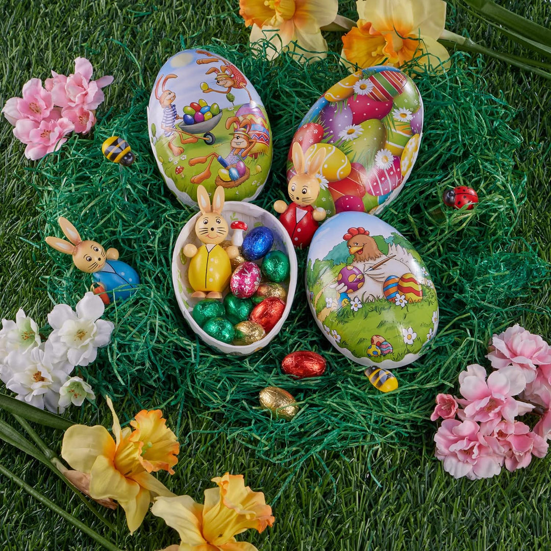 com-four® 6X Osterei zum Befüllen - Bunte Fülleier für Ostern - Ostereier mit Oster-Motiven-Comic zu