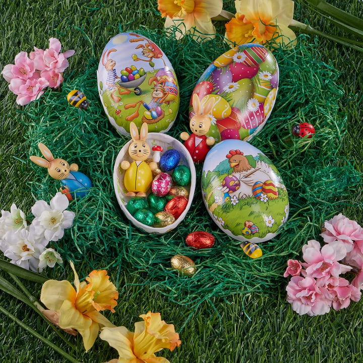 com-four® 6X Osterei zum Befüllen - Bunte Fülleier für Ostern - Ostereier mit Oster-Motiven-Comic zu