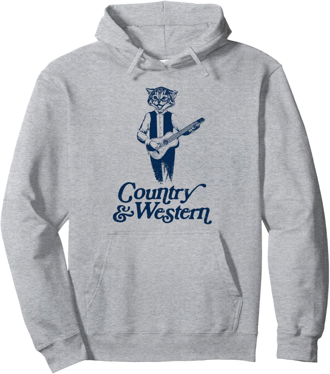 Country & Western Music Funny Guitar Playing Cat Graphic Pullover Hoodie