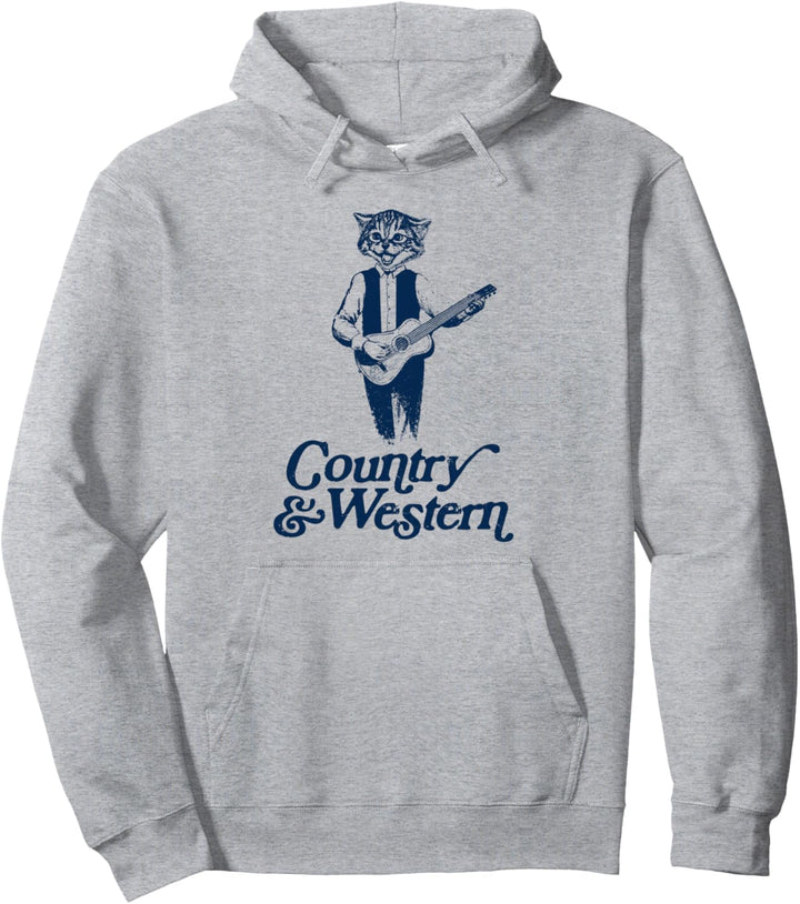 Country & Western Music Funny Guitar Playing Cat Graphic Pullover Hoodie