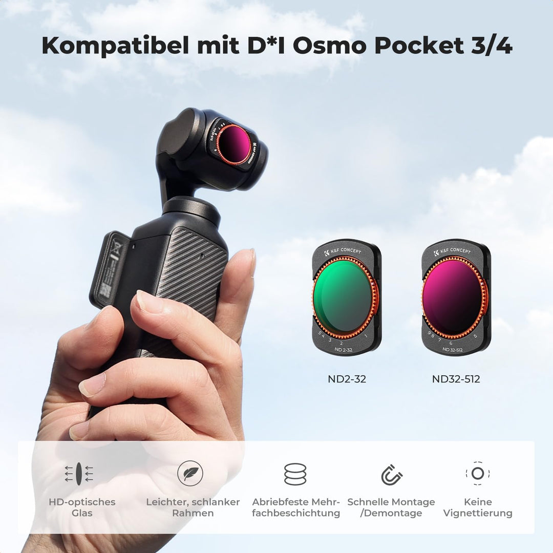K&F CONCEPT magnetisches ND Filter Set, kompatibel mit DJI Osmo Pocket 3, Variabler ND2-ND32 und Var