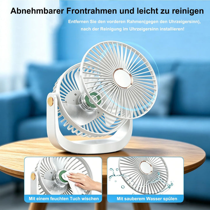 Schreibtischventilator mit Nachtlicht, tragbarer, leiser Ventilator mit USB-Akku, 360° drehbar, 5 Ge