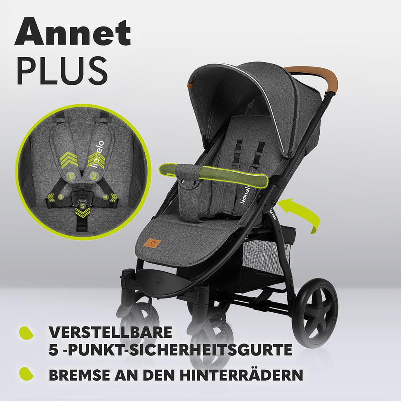 LIONELO Annet Plus Buggy bis 22 kg mit Liegefunktion, Kinderwagen klein zusammenklappbar mit Zubehör