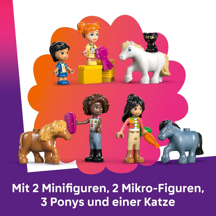 LEGO Friends Ponyhof &amp; Stall - Kreatives Spielset mit 2 Spielfiguren, 2 Mikro-Figuren und 4 Tieren -