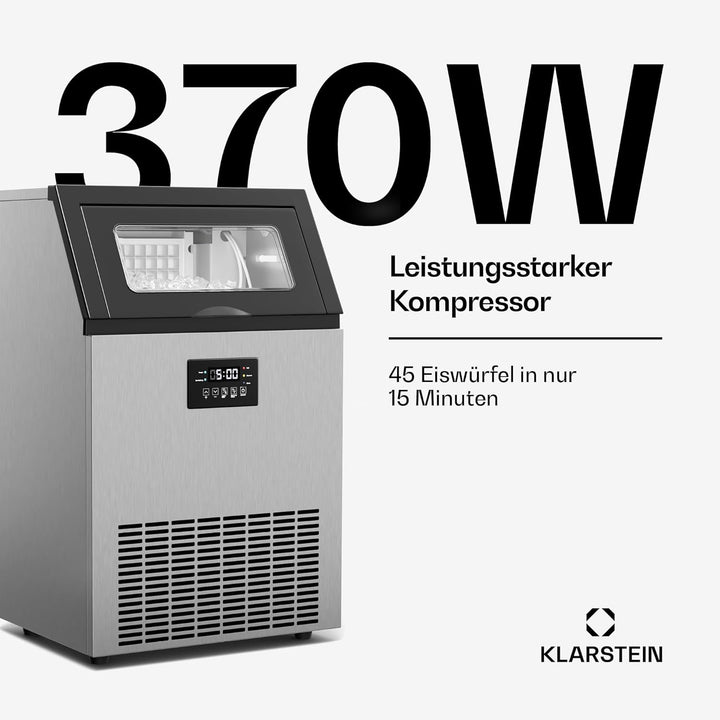 Klarstein Glacial Eiswürfelmaschine - 45 kg/24 h, 370 W Kompressor, 15 kg Behälter, Multitouch-Panel