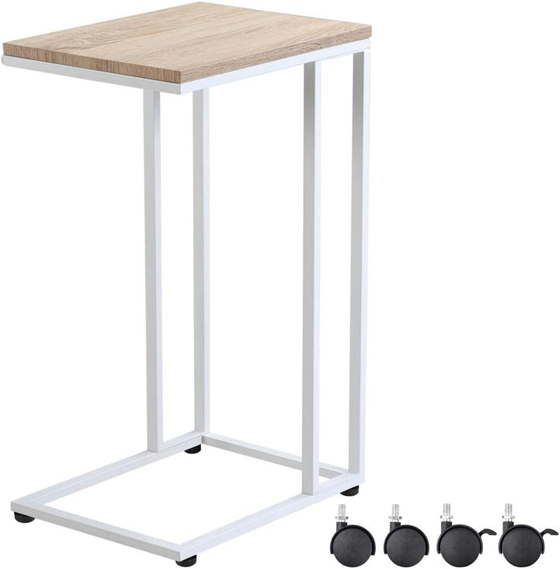 Casaria® Beistelltisch mit Rollen 50x35x70cm C Form Holz Metall 40kg Belastbarkeit Wohnzimmer Schlaf