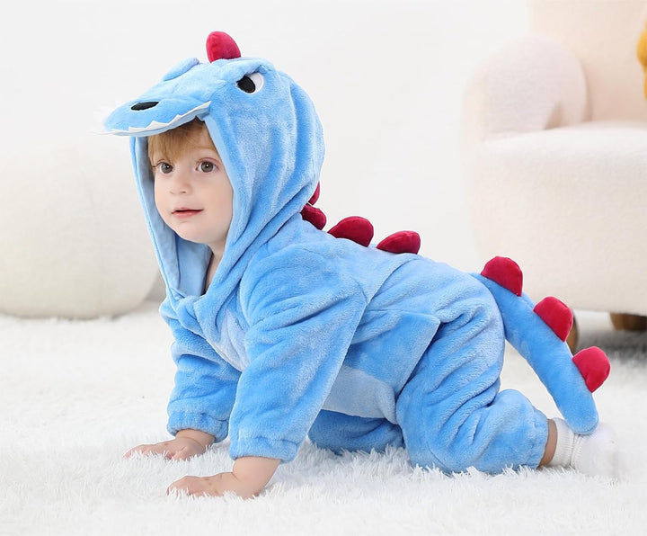 LOLANTA Baby Dinosaurier Drachen Kostüm mit Kapuze, Kinder Flanell Overall, Karneval Kostüm für Klei