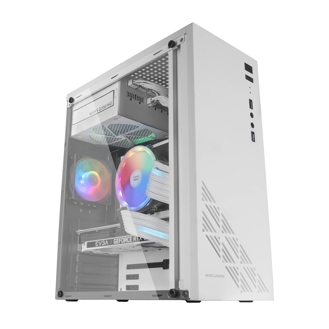 Mars Gaming MC100W, ATX Gaming Gehäuse, 1 FRGB Lüfter, Grilles + Window, WeissMars Gaming MC100W, AT