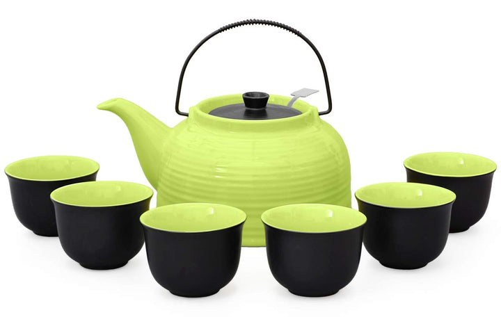 Aricola Teeservice „Nelly“. Moderne Teekanne 1,5 Liter in grün/schwarz aus hitzebeständiger Keramik