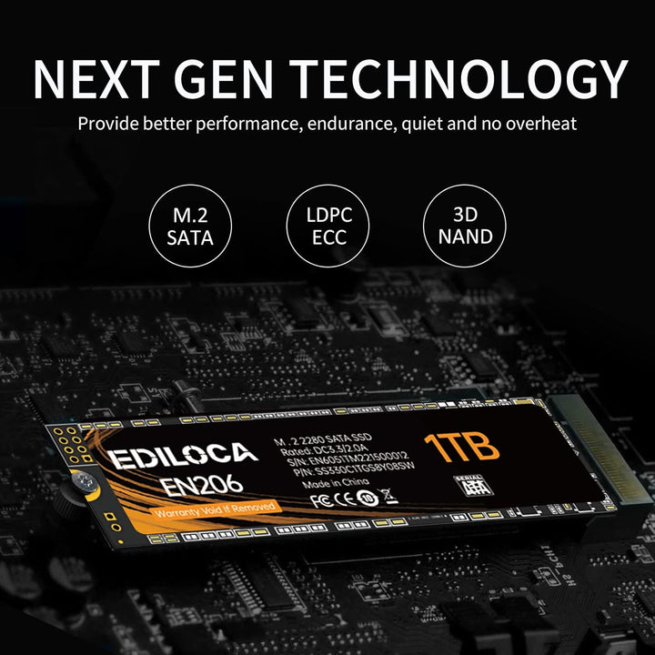 Ediloca EN206 1TB 3D NAND M.2 SSD, M.2 2280 SATA III 6Gb/s SSD interne Festplatte, Lese-/Schreibgesc