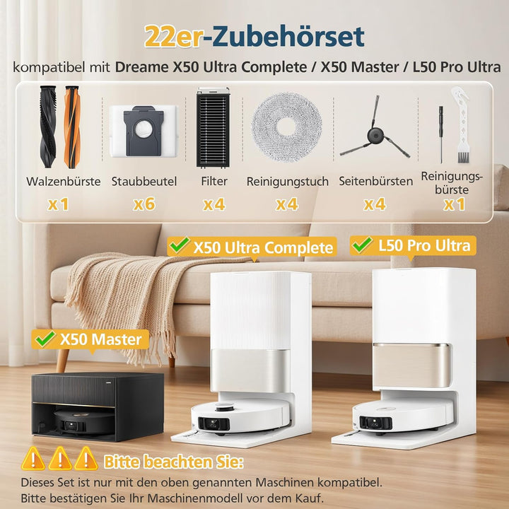 24 Stück Zubehörset für Dreame X50 Ultra Complete/L50 Pro Ultra/X50 Master/ Matrix10 Ultra Staubsaug