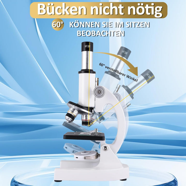 Mikroskop für Kinder, 40 x 2000 x Verbundmikroskop, Handyadapter mit Mikroskop, Gleitmikroskop-Set f