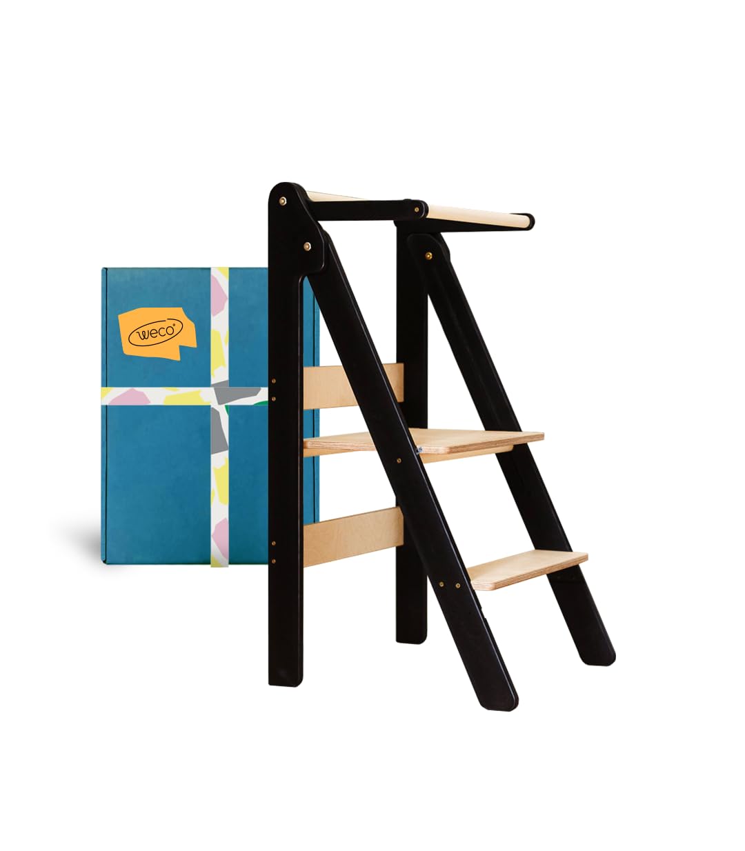 WECO Klappbarer Lernturm für Kleinkinder, Höhenverstellbarer Küchenhelfer aus Holz im Montessori-Sti